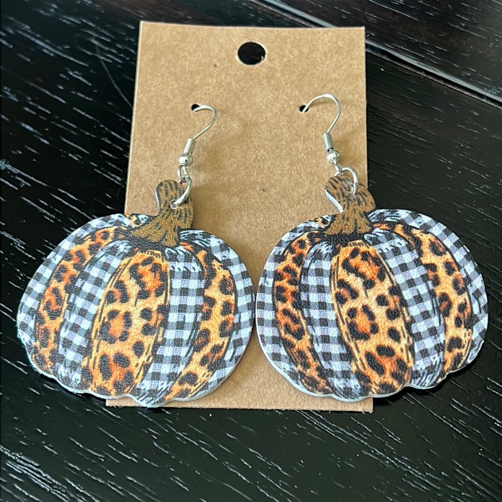 Faux leather mixed pattern pumpkin earrings-NWT